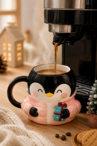 Penguen Figürlü Dolomite Kupa, Ceket Giyen Penguen, 400 ML Mug