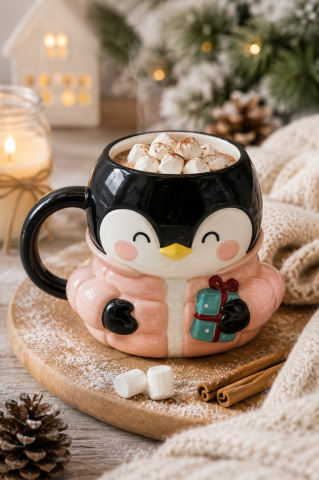 Penguen Figürlü Dolomite Kupa, Ceket Giyen Penguen, 400 ML Mug