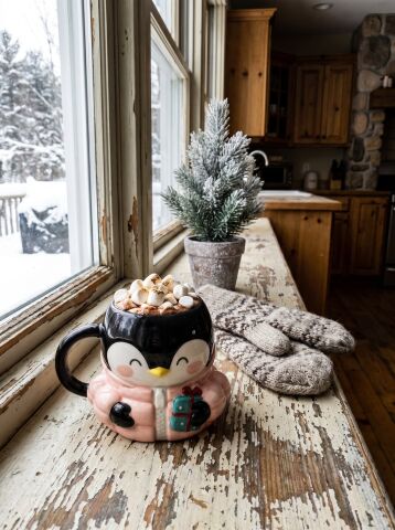 Penguen Figürlü Dolomite Kupa, Ceket Giyen Penguen, 400 ML Mug