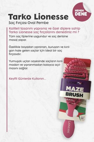 Tarko Lionesse Saç Fırçası Oval Pembe