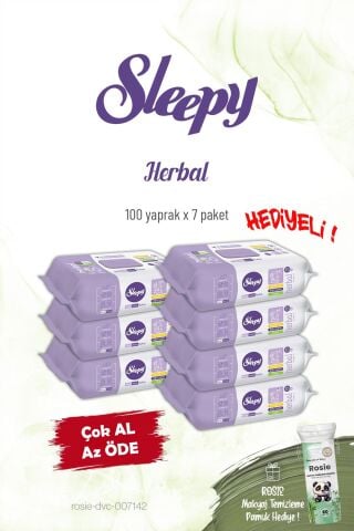 Sleepy Herbal 7 Paket Kişisel Bakım Havlusu 100'lü ve Rosie
