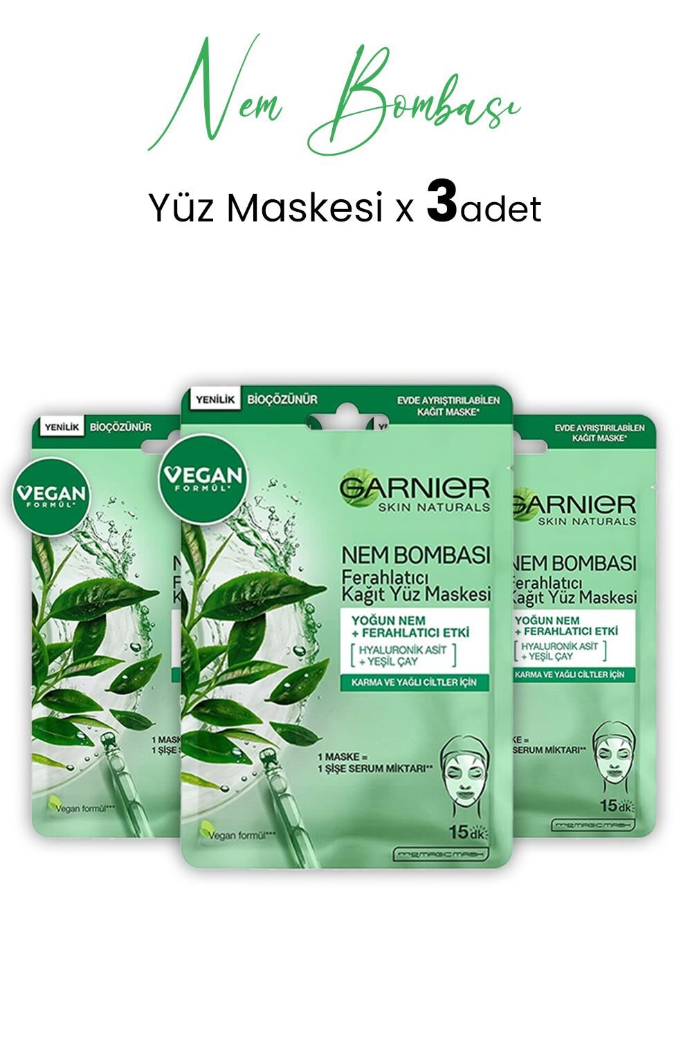 Garnier Kağıt Yüz Maskesi Ferahlatıcı Nem Bombası 28 gr x 3 Adet