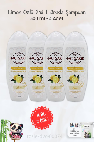 4 AL 3 ÖDE Hacı Şakir Limon 2si 1 Arada Şampuan Canlandırıcı 500 ml ve ROSIE