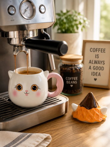 Şapkalı Kedi Figürlü Dolomite Kupa, El Yapımı 450 ML Kapaklı Mug