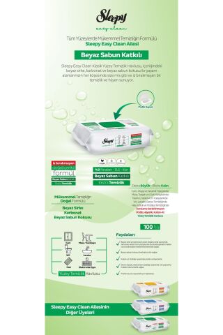 Sleepy Easy Clean Yüzey Temizlik Havlusu 100 lü 5 Paket (500 YAPRAK) PAMUK HEDİYE