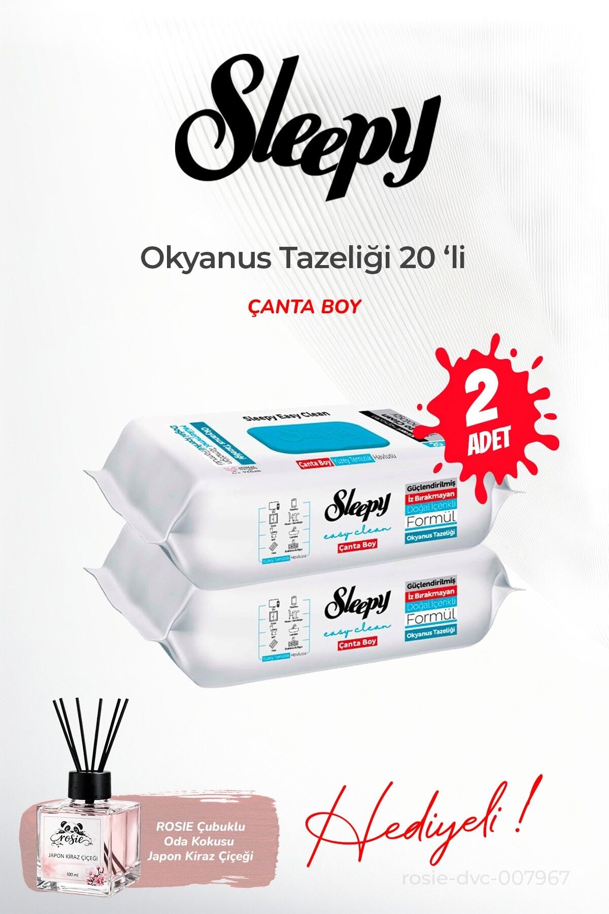 Sleepy 2 adet Çanta Boy Okyanus Tazeliği 20'li ve ROSIE oda kokusu