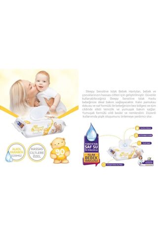 Islak Havlu Mendil 90 Yaprak 18 Li Set Sensitive Plastik Kapaklı