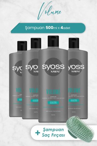 Syoss Men Volume Şampuan 500 ml x 4 Adet ve Şampuan Fırçası