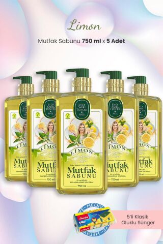 Eyüp Sabri Tuncer 5'li Limon Mutfak Sabunu 750 ml ve Bulaşık Süngeri