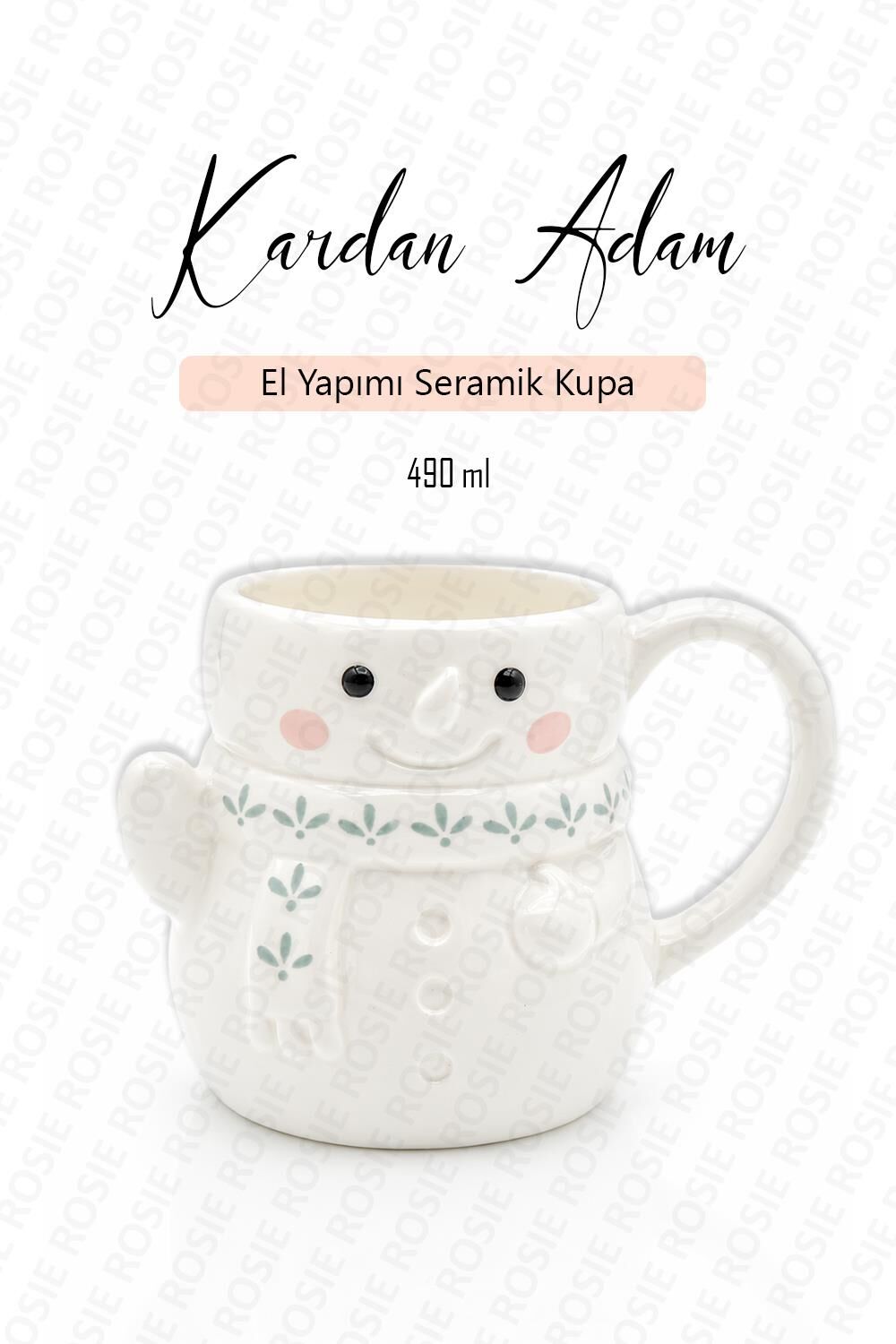 Kardan Adam Figürlü Seramik Kupa, Çay ve Kahve için Bardak 490 ml