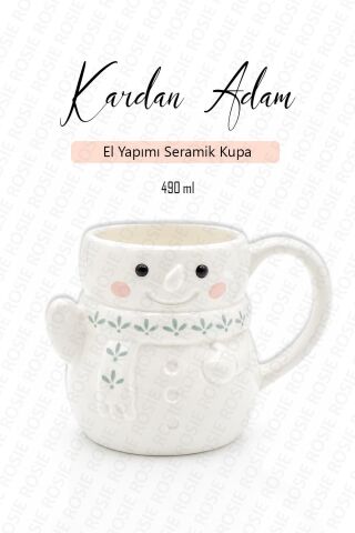 Kardan Adam Figürlü Seramik Kupa, Çay ve Kahve için Bardak 490 ml