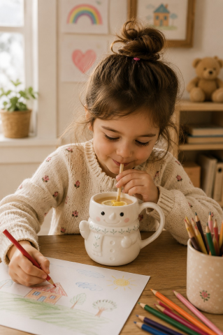 Kardan Adam Figürlü Seramik Kupa, Çay ve Kahve için Bardak 490 ml