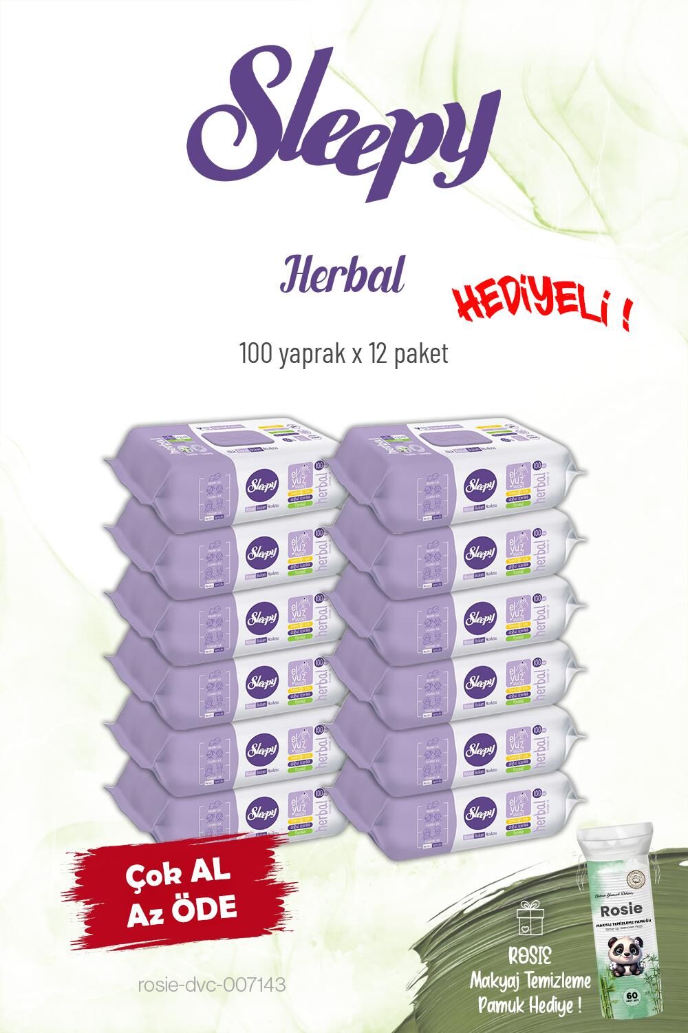 Sleepy Herbal 12 Paket Kişisel Bakım Havlusu 100'lü ve Rosie