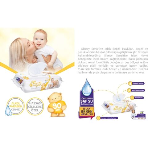 Sleepy Islak Havlu Mendil 90 Yaprak 20 Li Set Sensitive Plastik Kapaklı