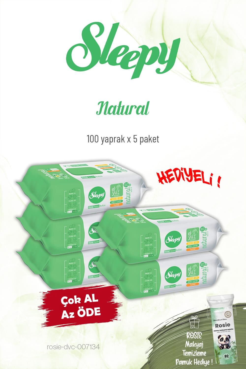5 Paket Sleepy Natural Kişisel Bakım Havlusu 100'lü ve Rosie