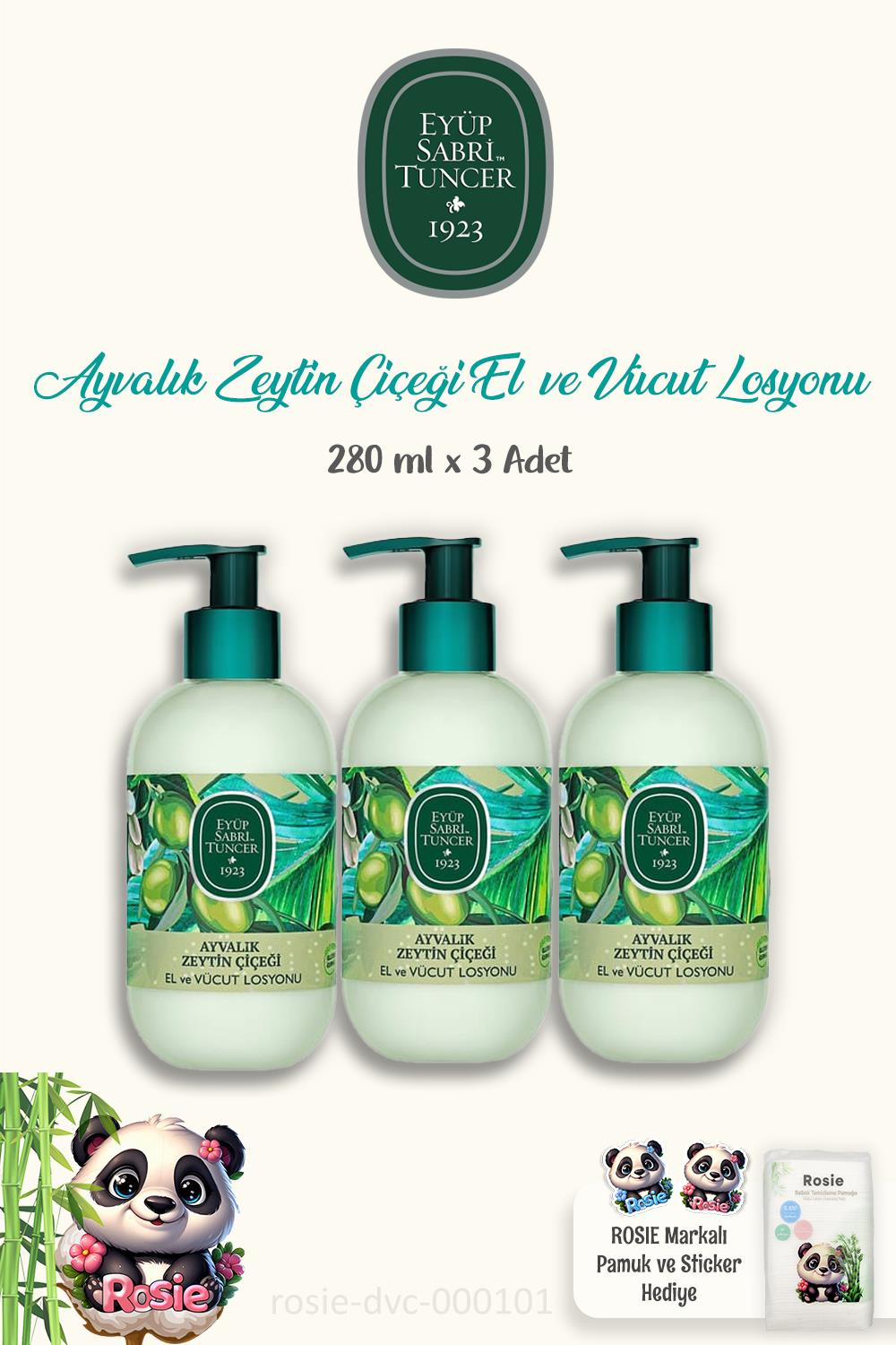 Eyüp Sabri Tuncer Ayvalık Zeytin Çiçeği Vücut Losyonu 280 ml ve 60'lı ROSIE Pamuk