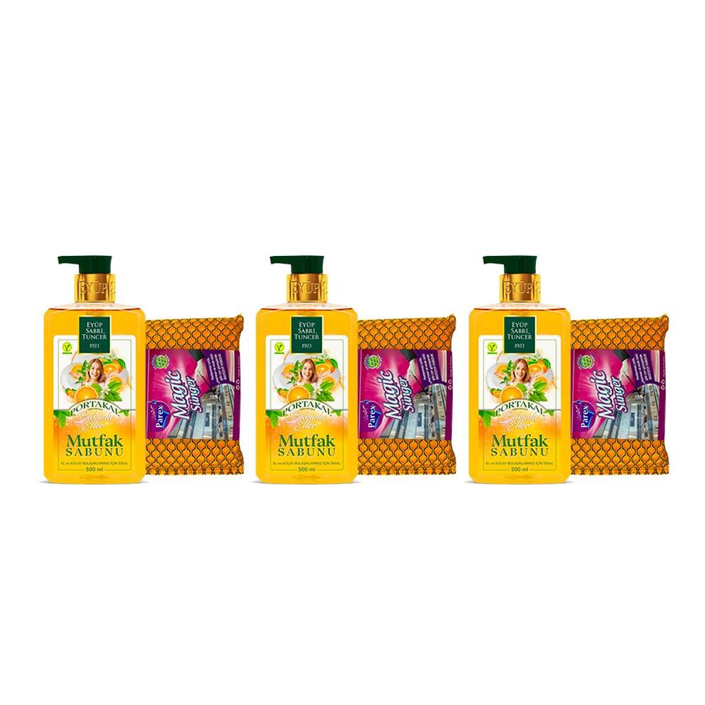 Eyüp Sabri Tuncer Portakal Aromalı Mutfak Sabunu 500 ml + Magic Sünger x 3 Adet