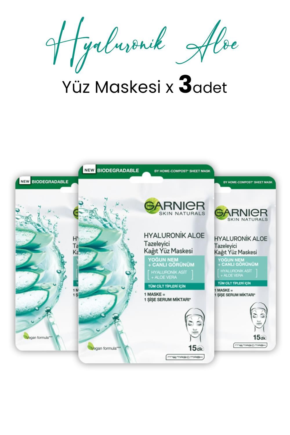 Garnier Kağıt Yüz Maskesi Tazeleyici Hyaluronik Aloe 28 gr x 3 Adet