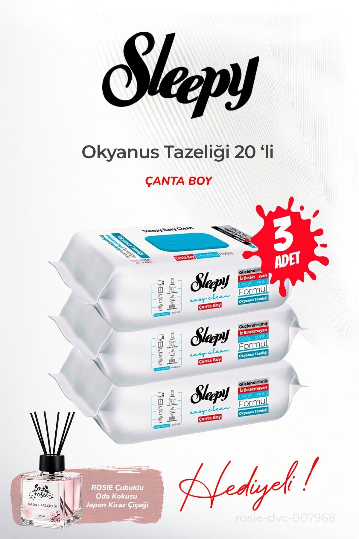 3'lü Sleepy Çanta Boy Okyanus Tazeliği 20'li ve ROSIE oda kokusu