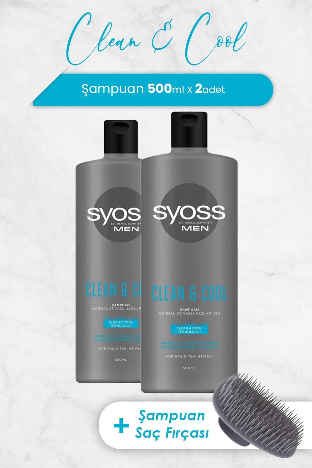 Syoss Men Clean & Cool Şampuan 500 ml x 2 Adet ve Şampuan Fırçası