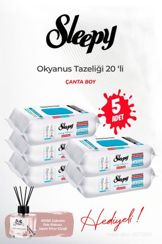Sleepy Çanta Boy (5 paket x 20 yaprak) Okyanus Tazeliği ve ROSIE oda kokusu