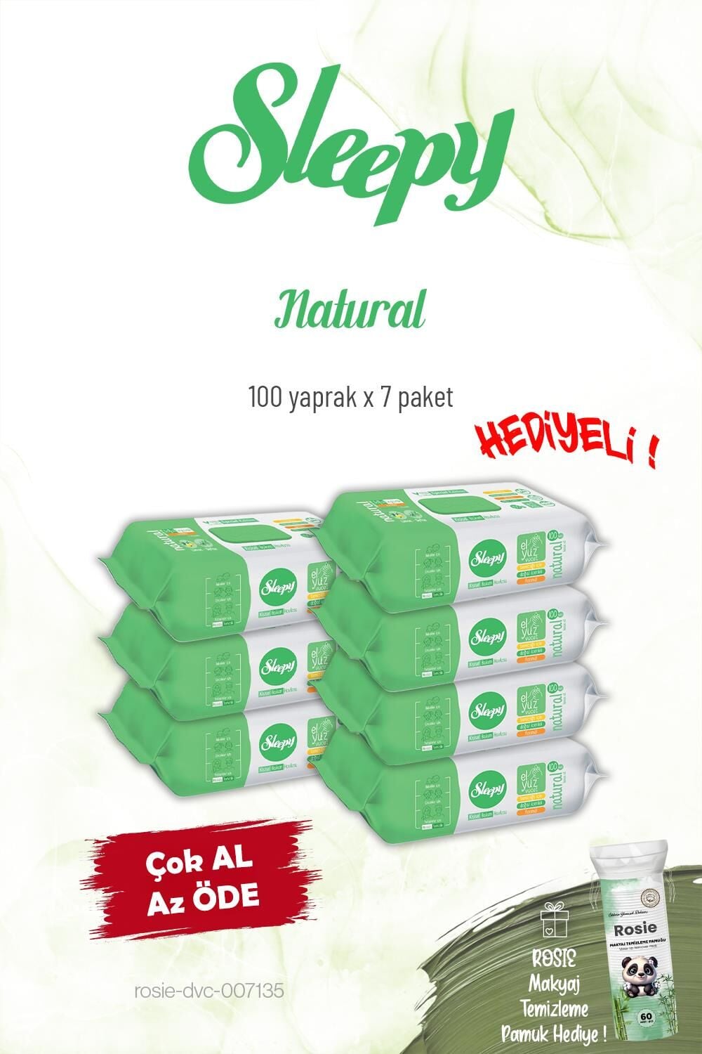 Sleepy Natural 7 Paket Kişisel Bakım Havlusu 100'lü ve Rosie