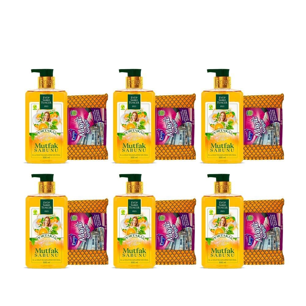 Eyüp Sabri Tuncer Portakal Aromalı Mutfak Sabunu 500 ml + Magic Sünger x 6 Adet