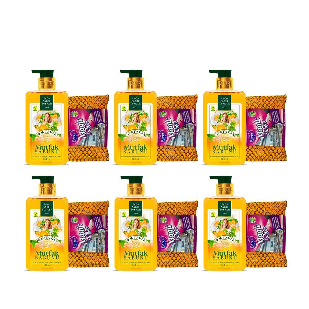 Eyüp Sabri Tuncer Portakal Aromalı Mutfak Sabunu 500 ml + Magic Sünger x 6 Adet