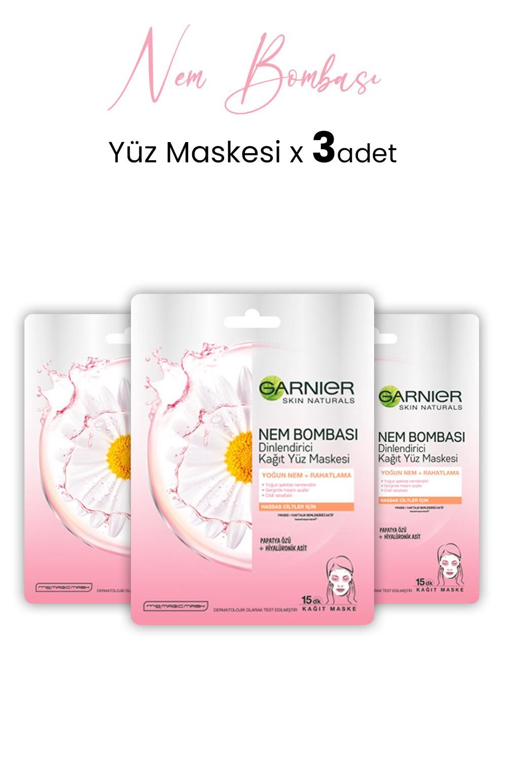 Garnier Kağıt Yüz Maskesi Nem Bombası Dinlendirici 28 gr x 3 Adet