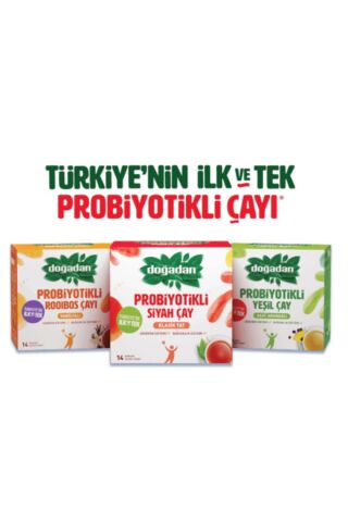 Doğadan Probiyotikli Yeşil Çay Açai Ananaslı, Roobios Vanilya ve Siyah Çay 14'lü