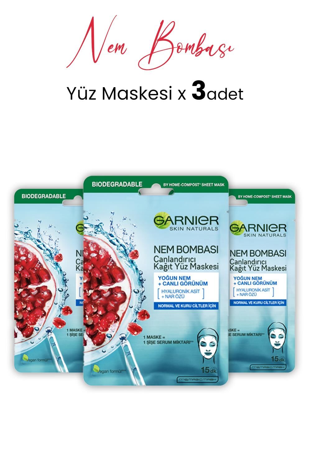 Garnier Kağıt Yüz Maskesi Nem Bombası Canlandırıcı 28 gr x 3 Adet