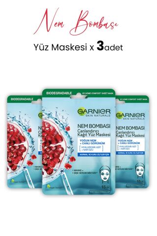 Garnier Kağıt Yüz Maskesi Nem Bombası Canlandırıcı 28 gr x 3 Adet