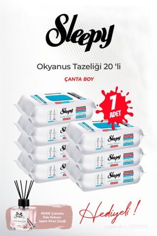 Sleepy (7 paket x 20 yaprak) Çanta Boy Okyanus Tazeliği ve ROSIE oda kokusu