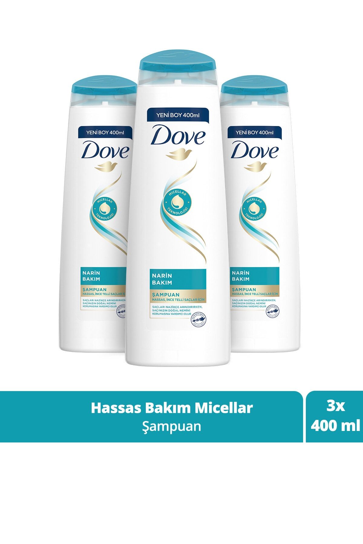 Dove Saç Bakım Şampuanı Narin Bakım Hassas İnce Telli Saçlar İçin 400 ML x 3