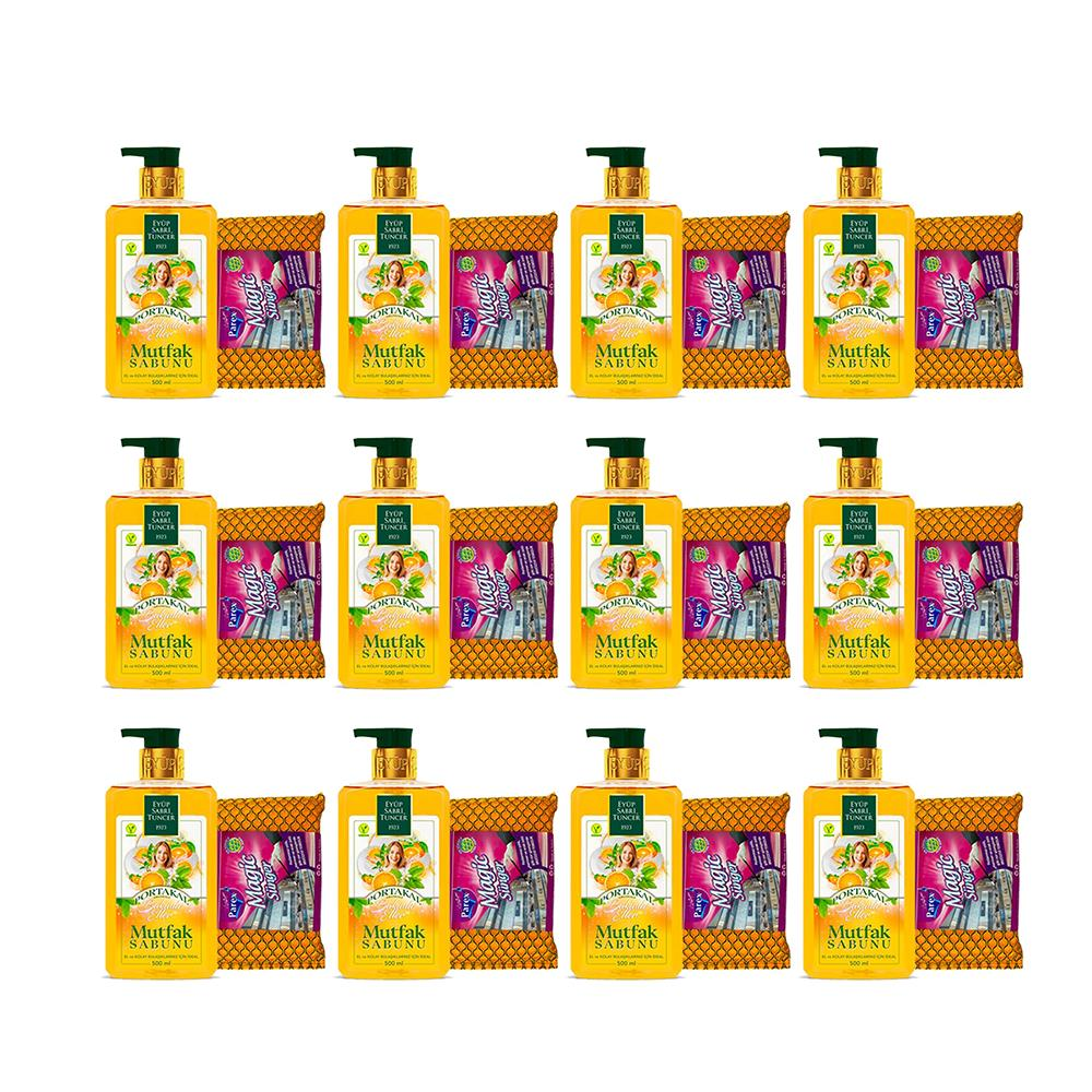 Eyüp Sabri Tuncer Portakal Aromalı Mutfak Sabunu 500 ml + Magic Sünger x 12 Adet