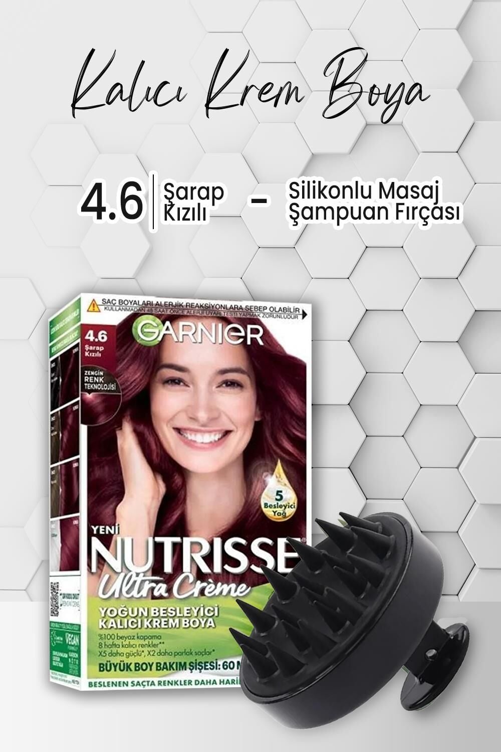Garnier Nutrisse Krem Saç Boyası 4.6 Şarap Kızılı ve Şampuan Fırçası Siyah