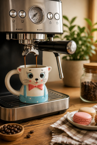 Papyonlu Kedi Figürlü El Yapımı Kupa - Mug, 450 ml