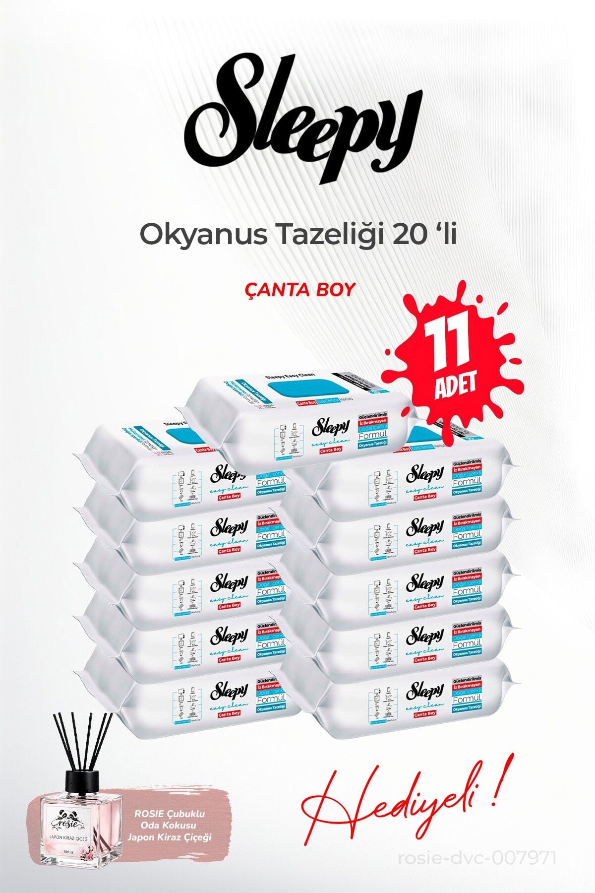 Sleepy Okyanus Tazeliği (11 paket x 20 yaprak) Çanta Boy ve ROSIE oda kokusu