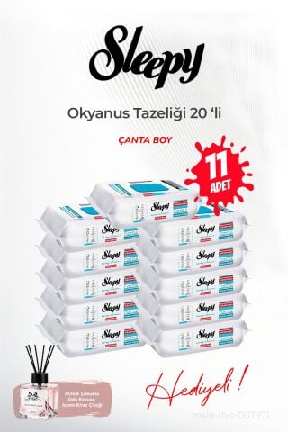 Sleepy Okyanus Tazeliği (11 paket x 20 yaprak) Çanta Boy ve ROSIE oda kokusu