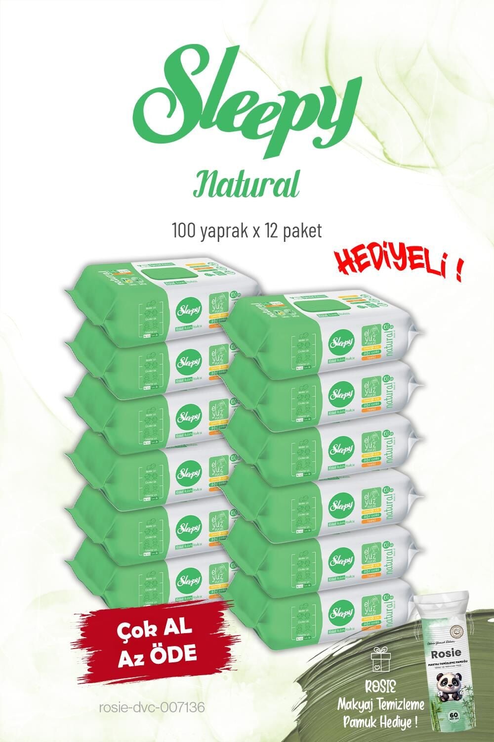 Sleepy Natural 12 Paket Kişisel Bakım Havlusu 100'lü ve Rosie