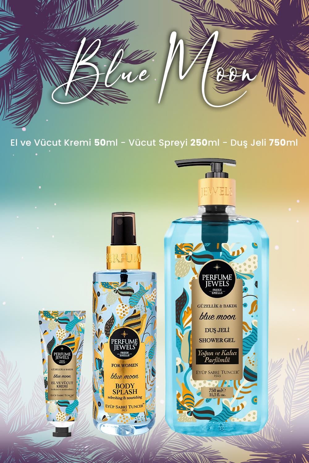 Eyüp Sabri Tuncer Blue Moon Vücut Spreyi 250 ml, Duş Jeli 750 ml ve Krem 50 ml