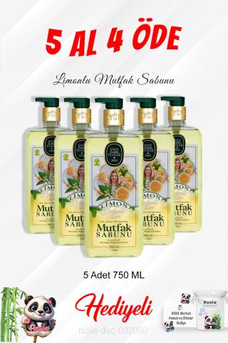 Limonlu Mutfak Sabunu 750 ML 5 Al 4 Öde ve Rosie Pamuk