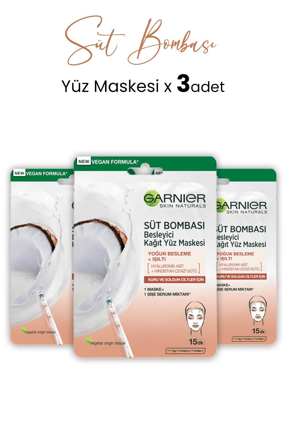 Garnier Kağıt Yüz Maskesi Süt Bombası Hindistan Cevizi 28 gr x 3 Adet