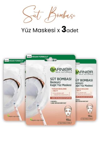 Garnier Kağıt Yüz Maskesi Süt Bombası Hindistan Cevizi 28 gr x 3 Adet