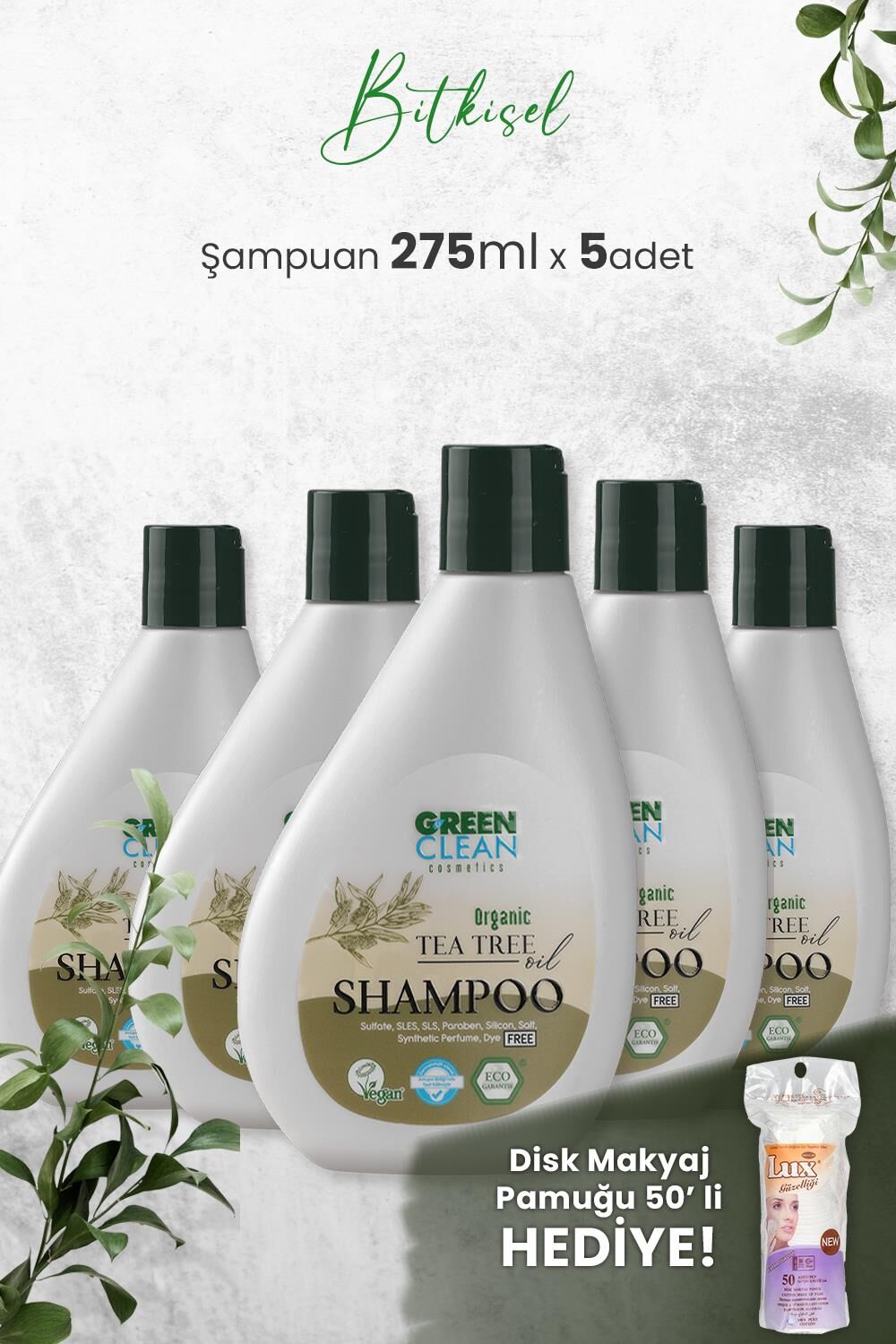Green Clean Şampuan Tea Tree 275 ml x 5 Adet ve Hediyeli
