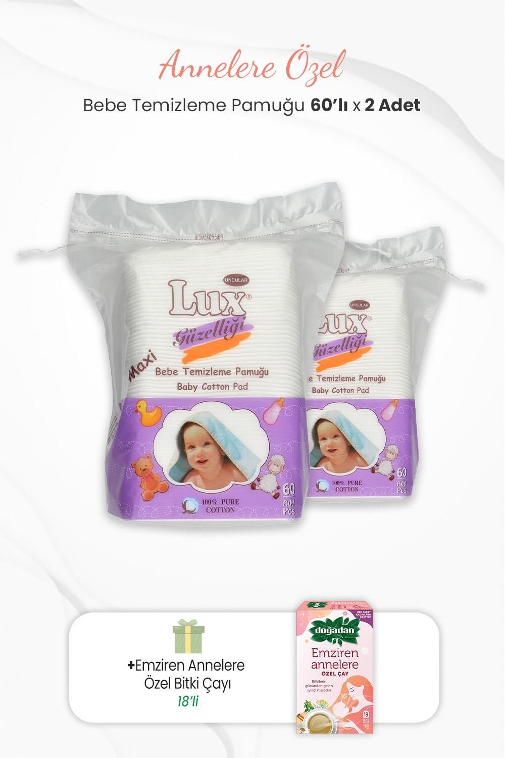 Lux 2'li Kare Bebe Temizleme Pamuğu ve Emziren Annelere Özel Bitki Çayı