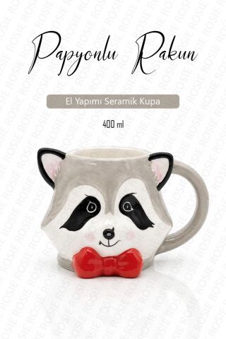 Rakun Figürlü Üç Boyutlu Kupa, El Yapımı Kahve ve Çay Kupası 400 ML