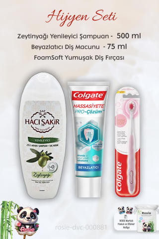 Colgate Hassasiyete Pro Çözüm 75 ml, FoamSoft Diş Fırçası, H. Şakir Zeytinyağlı Şampuan 500 ml