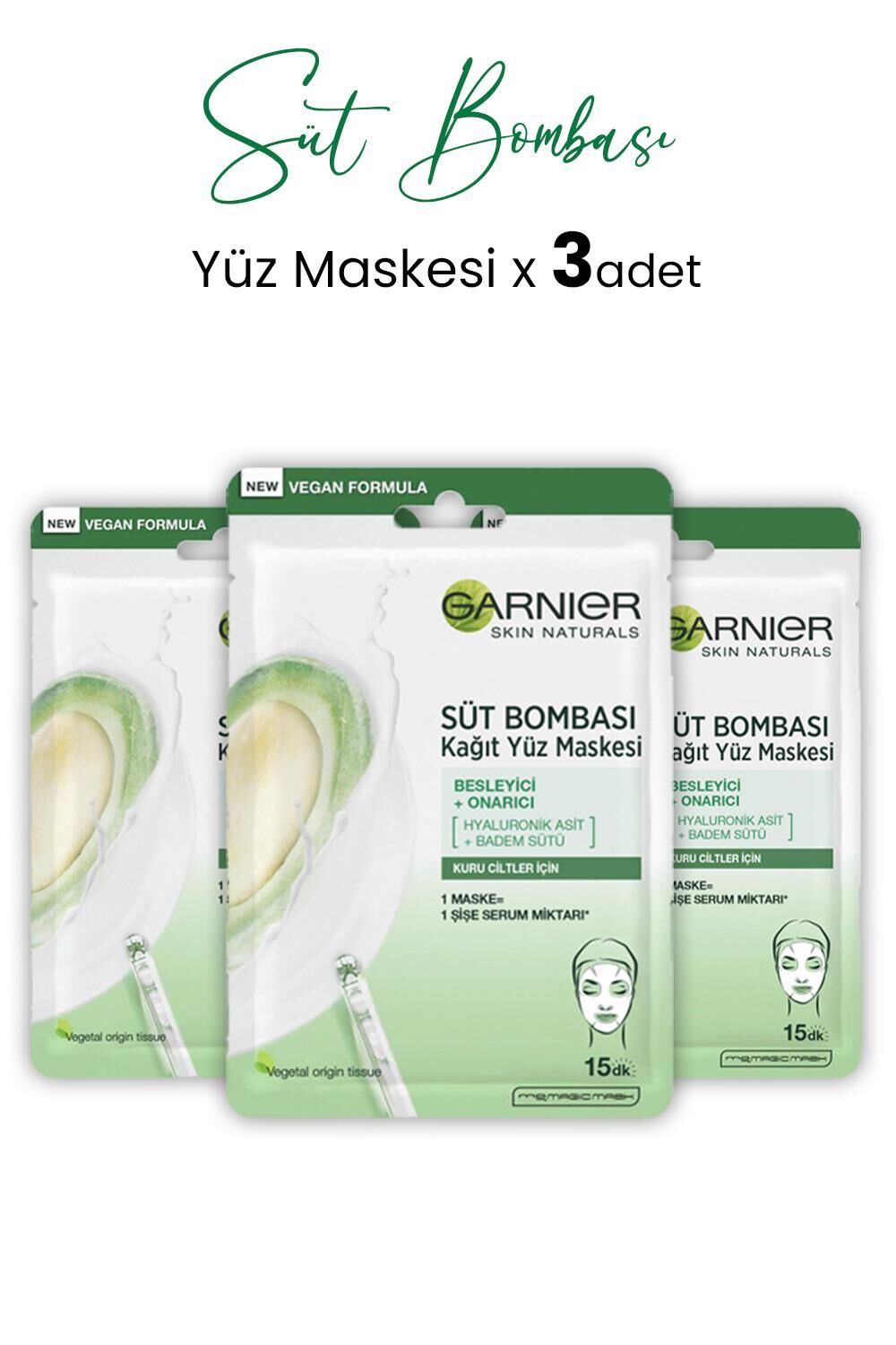 Garnier Kağıt Yüz Maskesi Süt Bombası Badem Sütü 28 gr x 3 Adet