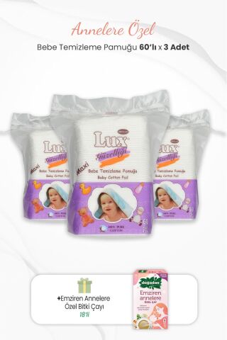 Lux 3'lü Kare Bebe Temizleme Pamuğu ve Emziren Annelere Özel Bitki Çayı
